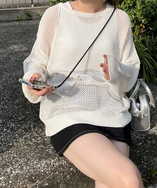 WEGO（ウィゴー）の「WEGO/メッシュニットBIGプルオーバー（ニット/セーター・レディース・オフホワイト/カーキ/ブラック・FREE）」の7枚目の写真