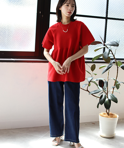 REAL CUBE（リアルキューブ）の「ストレッチワイドデニムパンツ（デニムパンツ・レディース・インディゴブルー/ブラック・L/M）」の8枚目の写真