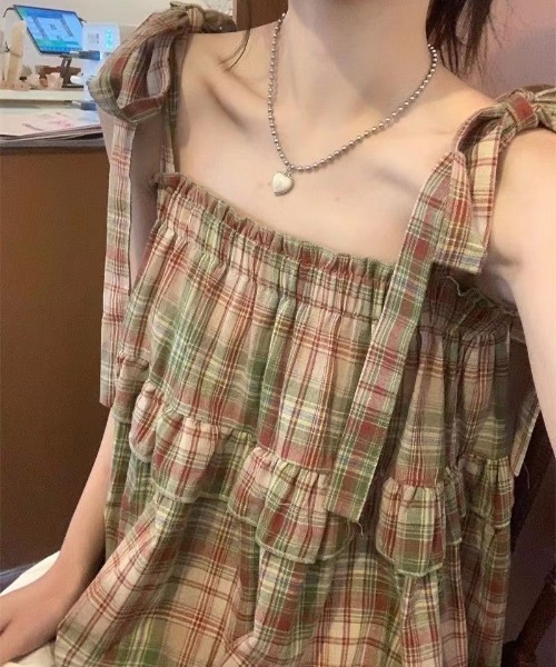 美品❗️ダニエラグレジス　水色ストライプキャミソール ストライプ柄ニットキャミソールワンピース＜大きいサイズ有