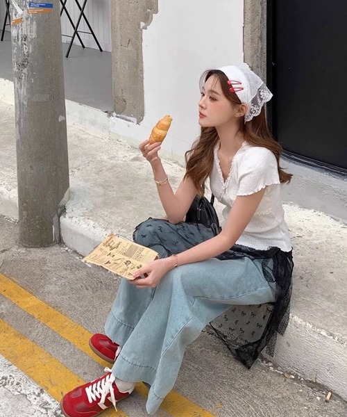shopnikoniko（ショップニコニコ）の「レースラップスカート リボン柄 レース レイヤード 巻きスカート（スカート・レディース・ホワイト/ブラック・フリー）」の12枚目の写真