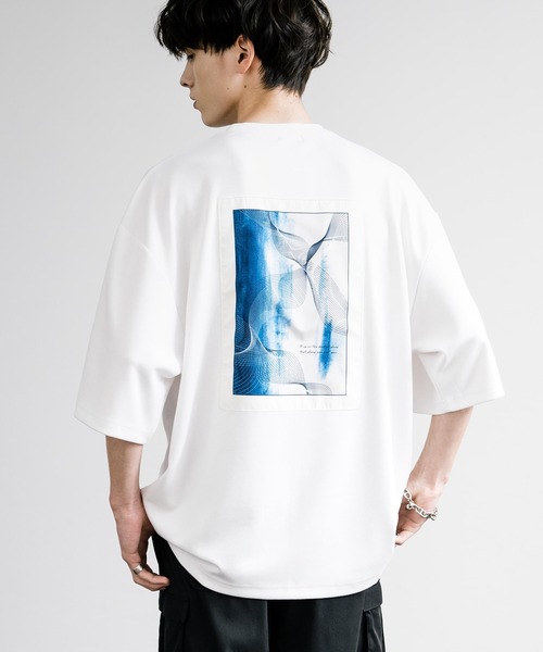 Rocky Monroe(ロッキーモンロー)の「接触冷感とろみポンチ オーバーサイズ貼付プリント半袖Tシャツ(Tシャツ/カットソー・メンズ・ホワイト系/ブルーグリーン/ブラック/ホワイト/グレイッシュベージュ/ブラック系・L/M)」の4枚目の写真