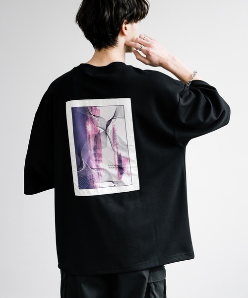 Rocky Monroe(ロッキーモンロー)の「接触冷感とろみポンチ オーバーサイズ貼付プリント半袖Tシャツ(Tシャツ/カットソー・メンズ・ホワイト系/ブルーグリーン/ブラック/ホワイト/グレイッシュベージュ/ブラック系・L/M)」の1枚目の写真