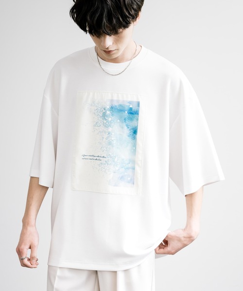 Rocky Monroe(ロッキーモンロー)の「接触冷感とろみポンチ オーバーサイズ貼付プリント半袖Tシャツ(Tシャツ/カットソー・メンズ・ホワイト系/ブルーグリーン/ブラック/ホワイト/グレイッシュベージュ/ブラック系・L/M)」の3枚目の写真