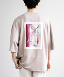 接触冷感とろみポンチ オーバーサイズ貼付プリント半袖Tシャツ