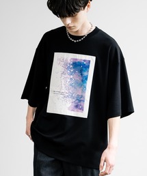 接触冷感とろみポンチ オーバーサイズ貼付プリント半袖Tシャツ