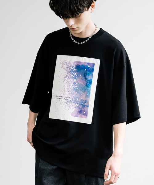 Rocky Monroe(ロッキーモンロー)の「接触冷感とろみポンチ オーバーサイズ貼付プリント半袖Tシャツ(Tシャツ/カットソー・メンズ・ホワイト系/ブルーグリーン/ブラック/ホワイト/グレイッシュベージュ/ブラック系・L/M)」の5枚目の写真
