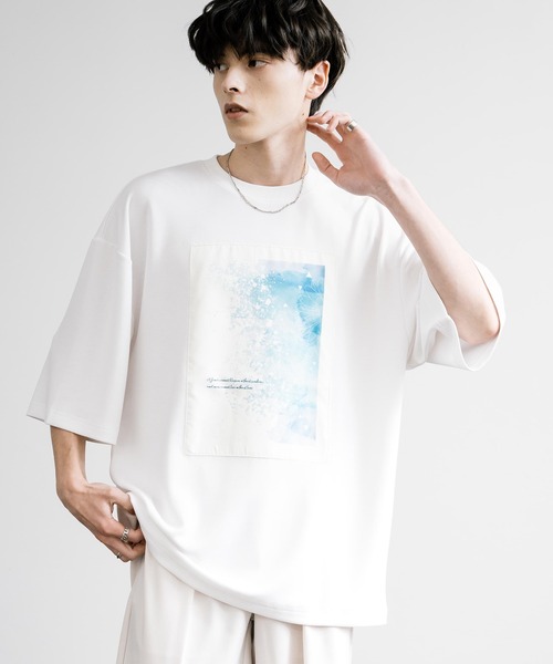 Rocky Monroe(ロッキーモンロー)の「接触冷感とろみポンチ オーバーサイズ貼付プリント半袖Tシャツ(Tシャツ/カットソー・メンズ・ホワイト系/ブルーグリーン/ブラック/ホワイト/グレイッシュベージュ/ブラック系・L/M)」の22枚目の写真