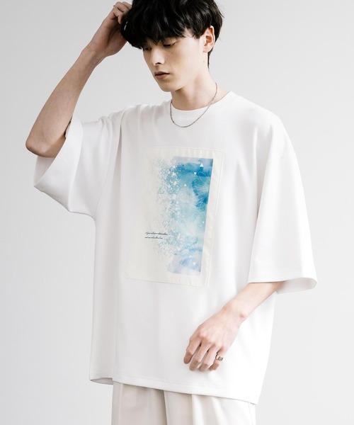 Rocky Monroe(ロッキーモンロー)の「接触冷感とろみポンチ オーバーサイズ貼付プリント半袖Tシャツ(Tシャツ/カットソー・メンズ・ホワイト系/ブルーグリーン/ブラック/ホワイト/グレイッシュベージュ/ブラック系・L/M)」の21枚目の写真