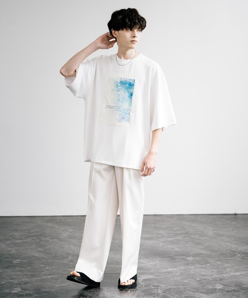 Rocky Monroe(ロッキーモンロー)の「接触冷感とろみポンチ オーバーサイズ貼付プリント半袖Tシャツ(Tシャツ/カットソー・メンズ・ホワイト系/ブルーグリーン/ブラック/ホワイト/グレイッシュベージュ/ブラック系・L/M)」の20枚目の写真