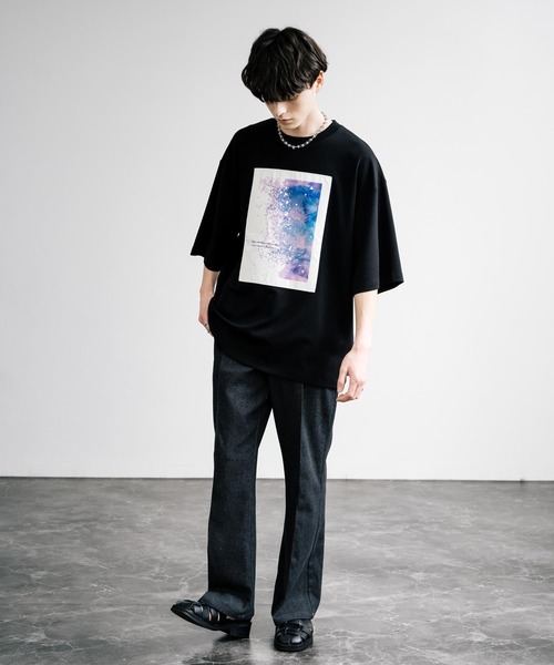 Rocky Monroe(ロッキーモンロー)の「接触冷感とろみポンチ オーバーサイズ貼付プリント半袖Tシャツ(Tシャツ/カットソー・メンズ・ホワイト系/ブルーグリーン/ブラック/ホワイト/グレイッシュベージュ/ブラック系・L/M)」の13枚目の写真