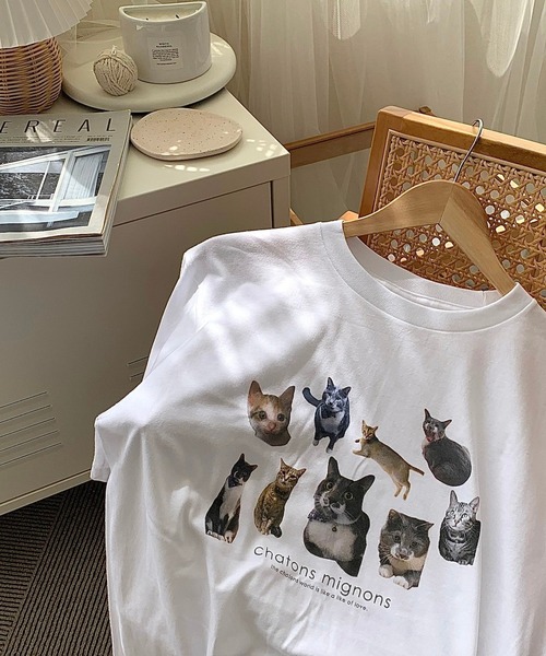 cuorequal(クオレコール)の「猫いっぱい半袖Tシャツ(Tシャツ/カットソー・レディース・ホワイト/アイボリー・MEDIUM/LARGE)」の15枚目の写真