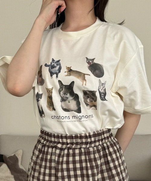 cuorequal(クオレコール)の「猫いっぱい半袖Tシャツ(Tシャツ/カットソー・レディース・ホワイト/アイボリー・MEDIUM/LARGE)」の18枚目の写真