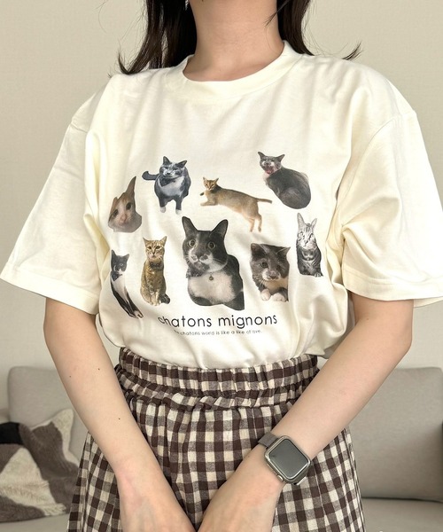 cuorequal(クオレコール)の「猫いっぱい半袖Tシャツ(Tシャツ/カットソー・レディース・ホワイト/アイボリー・MEDIUM/LARGE)」の19枚目の写真