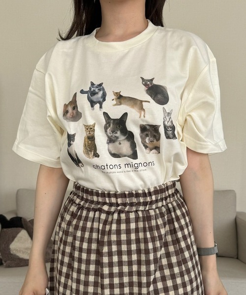 cuorequal(クオレコール)の「猫いっぱい半袖Tシャツ(Tシャツ/カットソー・レディース・ホワイト/アイボリー・MEDIUM/LARGE)」の20枚目の写真
