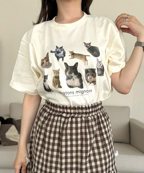 cuorequal(クオレコール)の「猫いっぱい半袖Tシャツ(Tシャツ/カットソー・レディース・ホワイト/アイボリー・MEDIUM/LARGE)」の21枚目の写真