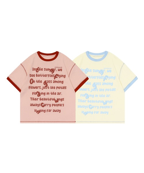 HOOK（フック）の「【HOOK】for girls　ステッチリンガーTEE (SS)（Tシャツ/カットソー・レディース・ピンク/クリーム・M/L/XL）」の3枚目の写真