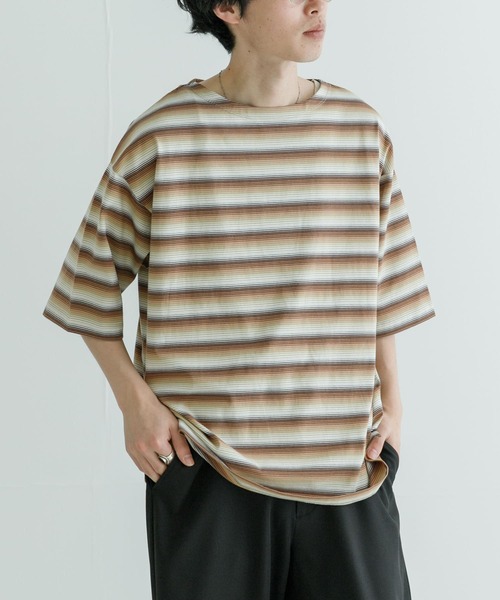 新作グッ セール】マルチボーダーボートネックTシャツ（Tシャツ トップス