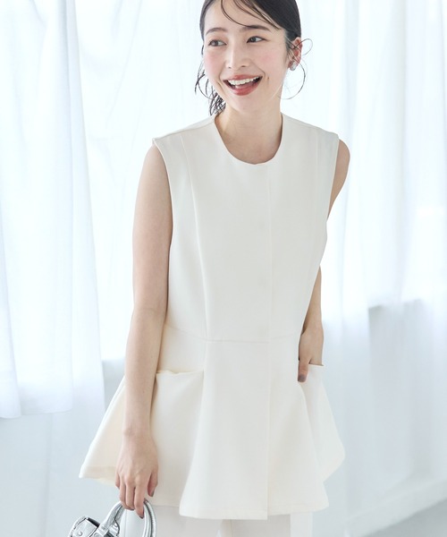 coca(coca)(コカ)の「セットアップ対応 ペプラムベストジャケット(ベスト・レディース・アイボリー/ブラック・M/L)」の2枚目の写真