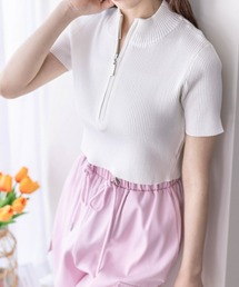 clear | ダブルジップ半袖ニットトップス≪2024SS新作≫(ニット/セーター)