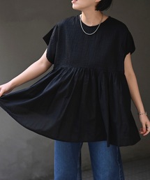 【indian Cotton Collection】フロントギャザーブラウス(ストライプ.インド綿.インドコットン.コットン100%,綿100%)