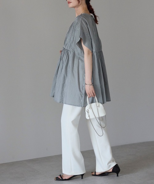 ＆HALF（アンドハーフ）の「フロントギャザーブラウス(ストライプ.インド綿.インドコットン.コットン100%,綿100%）（シャツ/ブラウス・レディース・ホワイト系その他/ブルー系その他/ブルー・FREE/M/L）」の21枚目の写真