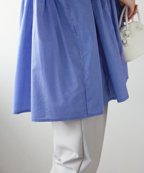 セール】フロントギャザーブラウス(ストライプ.インド綿.インド