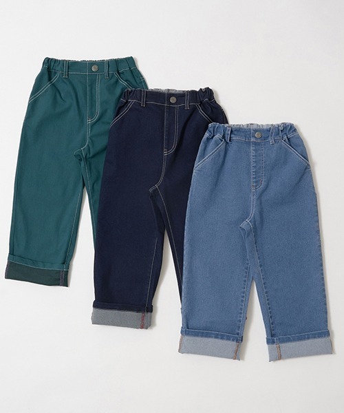 b・ROOM（ビールーム）の「アソートペインターパンツ(裾折タイプ)（デニムパンツ・キッズ・サックスブルー/モスグリーン/ネイビー・100cm/110cm/120cm/130cm/140cm/150cm）」の14枚目の写真