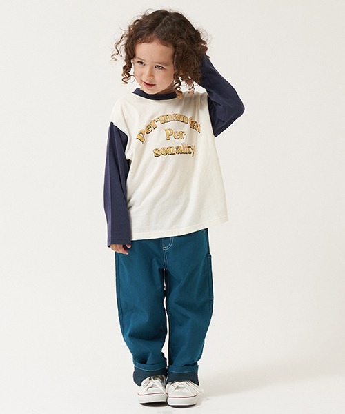 b・ROOM（ビールーム）の「アソートペインターパンツ(裾折タイプ)（デニムパンツ・キッズ・サックスブルー/モスグリーン/ネイビー・100cm/110cm/120cm/130cm/140cm/150cm）」の4枚目の写真