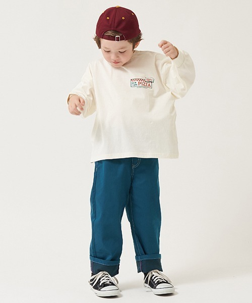 b・ROOM（ビールーム）の「アソートペインターパンツ(裾折タイプ)（デニムパンツ・キッズ・サックスブルー/モスグリーン/ネイビー・100cm/110cm/120cm/130cm/140cm/150cm）」の5枚目の写真