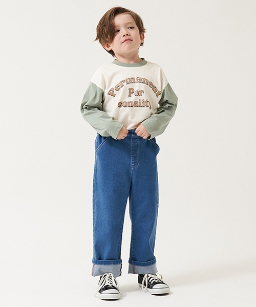 b・ROOM（ビールーム）の「アソートペインターパンツ(裾折タイプ)（デニムパンツ・キッズ・サックスブルー/モスグリーン/ネイビー・100cm/110cm/120cm/130cm/140cm/150cm）」の9枚目の写真