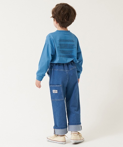 b・ROOM（ビールーム）の「アソートペインターパンツ(裾折タイプ)（デニムパンツ・キッズ・サックスブルー/モスグリーン/ネイビー・100cm/110cm/120cm/130cm/140cm/150cm）」の10枚目の写真