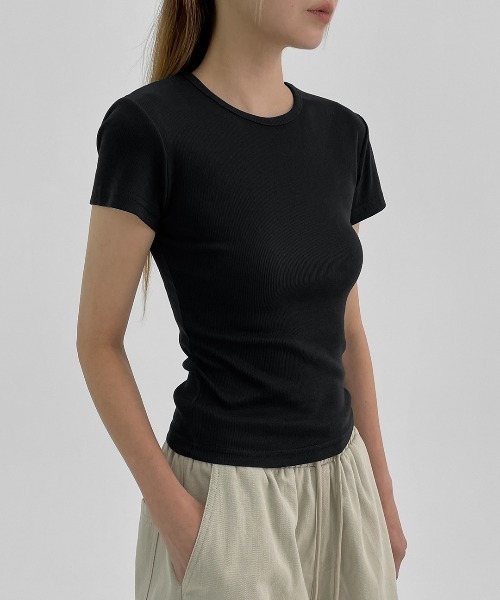 BLACKUP（ブラックアップ）の「[MADE] チーターリブラウンドネック半袖Tシャツ（Tシャツ/カットソー・レディース・グレー/ブラック/ホワイト・ONESIZE）」の3枚目の写真