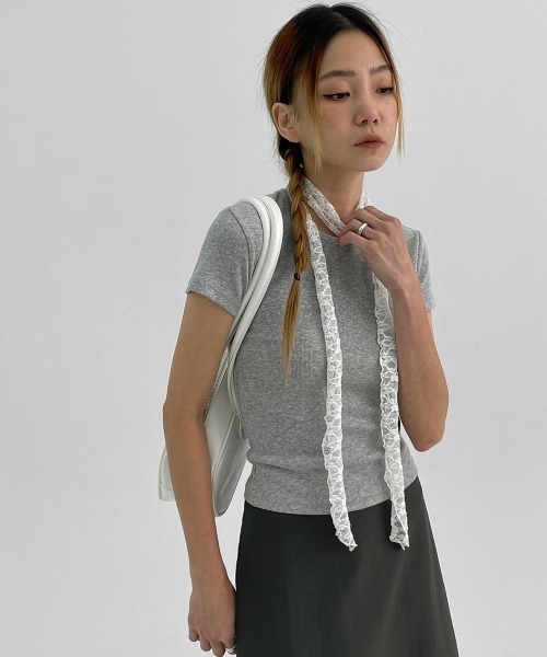 BLACKUP（ブラックアップ）の「[MADE] チーターリブラウンドネック半袖Tシャツ（Tシャツ/カットソー・レディース・グレー/ブラック/ホワイト・ONESIZE）」の9枚目の写真