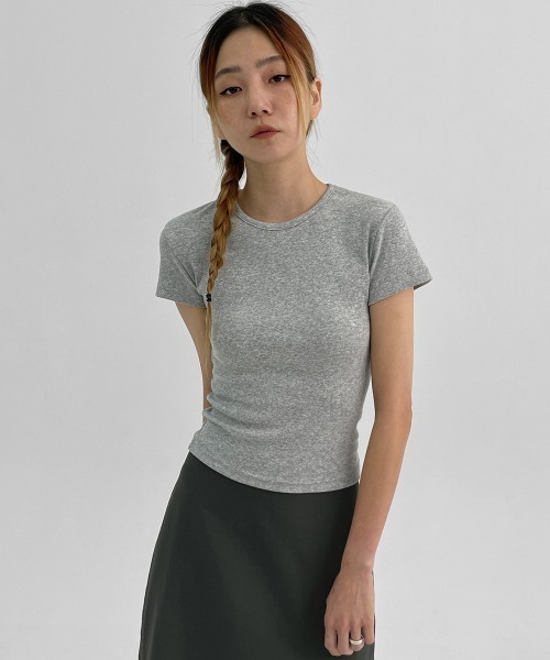 BLACKUP（ブラックアップ）の「[MADE] チーターリブラウンドネック半袖Tシャツ（Tシャツ/カットソー・レディース・グレー/ブラック/ホワイト・ONESIZE）」の4枚目の写真