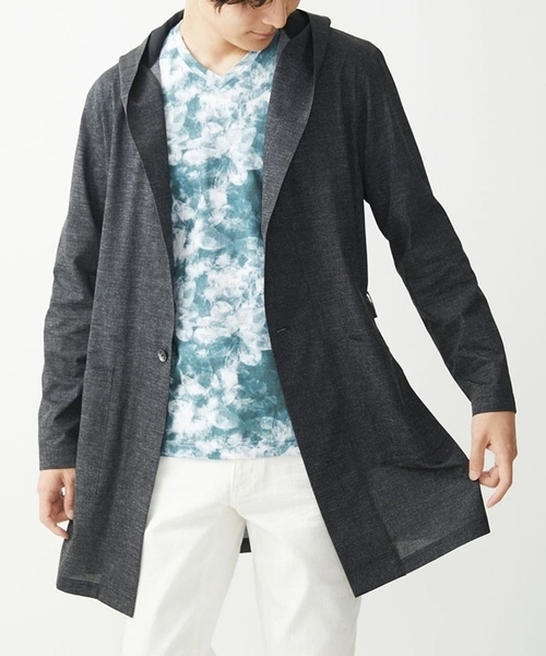 MK MICHEL KLEIN HOMME （エムケーミッシェルクランオム）の「【在庫限り/洗える】AIRY DOTS-2フーディメッシュコーディガン（カーディガン/ボレロ・メンズ・チャコールグレー/ブラック・46/48）」の2枚目の写真