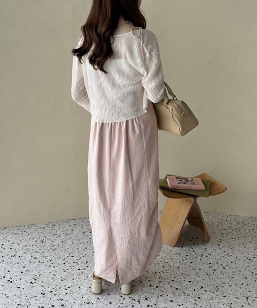 one after another NICE CLAUP（ワンアフターアナザーナイスクラップ）の「裾ドロストキャミワンピース【S/Mサイズ展開】（ワンピース・レディース・ブラック/ホワイト系その他/ピンク/ブラウン系その他・SMALL/MEDIUM）」の6枚目の写真