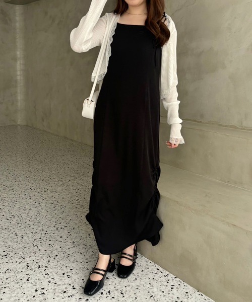 one after another NICE CLAUP（ワンアフターアナザーナイスクラップ）の「裾ドロストキャミワンピース【S/Mサイズ展開】（ワンピース・レディース・ブラック/ホワイト系その他/ピンク/ブラウン系その他・SMALL/MEDIUM）」の16枚目の写真