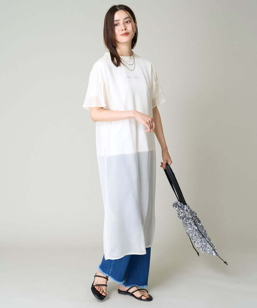 a.v.v（アーヴェヴェ）の「【洗濯機で洗える】袖スリットシアーワンピース（ワンピース・レディース・アイボリー/ブラック・36/38/40）」の3枚目の写真
