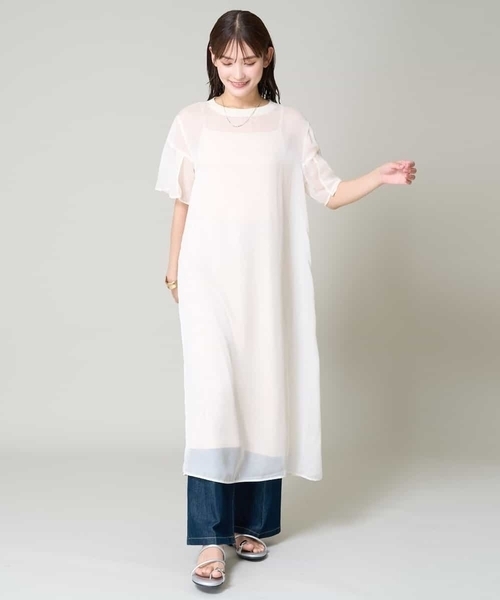 a.v.v（アーヴェヴェ）の「【洗濯機で洗える】袖スリットシアーワンピース（ワンピース・レディース・アイボリー/ブラック・36/38/40）」の11枚目の写真