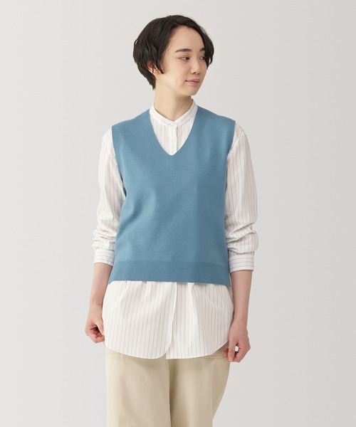 無印良品（ムジルシリョウヒン）の「婦人　洗えるミラノリブ編みベスト（ベスト・レディース・ダークグレー/ブラック/サックスブルー/ブラウン系・S/M/L/XL）」の2枚目の写真