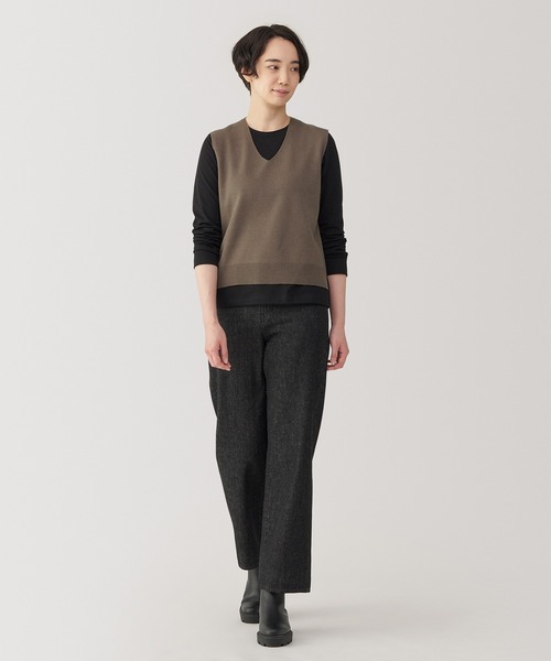 無印良品（ムジルシリョウヒン）の「婦人　洗えるミラノリブ編みベスト（ベスト・レディース・ダークグレー/ブラック/サックスブルー/ブラウン系・S/M/L/XL）」の19枚目の写真