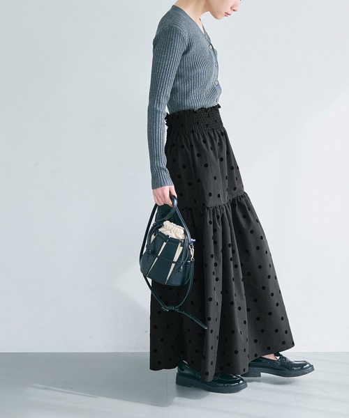 coca（coca）（コカ）の「ドット柄フロッキーティアードスカート（スカート・レディース・ブラック/ネイビー/アイボリー・SHORT/LONG）」の5枚目の写真