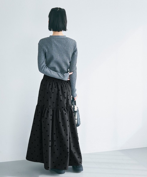 coca（coca）（コカ）の「ドット柄フロッキーティアードスカート（スカート・レディース・ブラック/ネイビー/アイボリー・SHORT/LONG）」の6枚目の写真