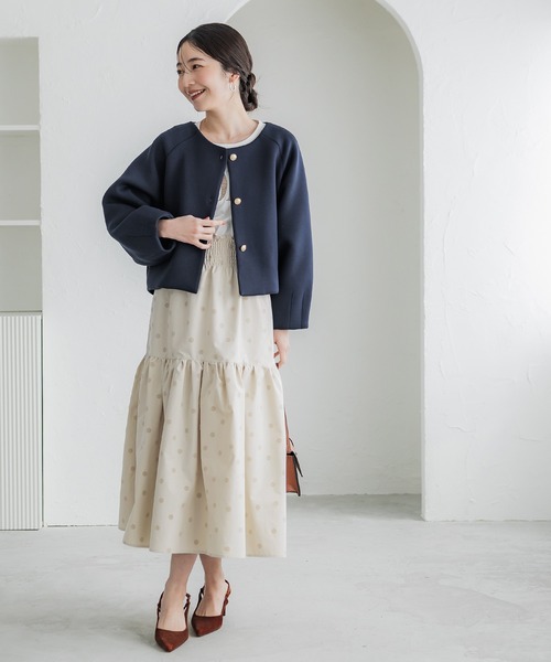 coca（coca）（コカ）の「ドット柄フロッキーティアードスカート（スカート・レディース・ブラック/ネイビー/アイボリー・SHORT/LONG）」の19枚目の写真