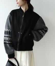 袖ジャガード×キルティングブルゾン