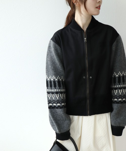 blanc basque（ブランバスク）の「袖ジャガード×キルティングブルゾン（ブルゾン・レディース・ブラック・38）」の19枚目の写真