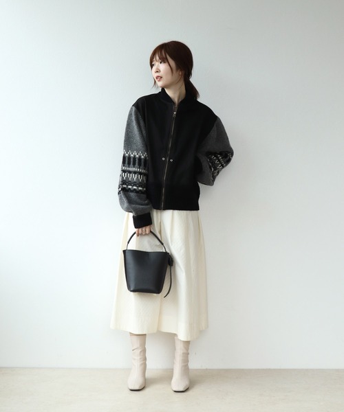 blanc basque（ブランバスク）の「袖ジャガード×キルティングブルゾン（ブルゾン・レディース・ブラック・38）」の16枚目の写真
