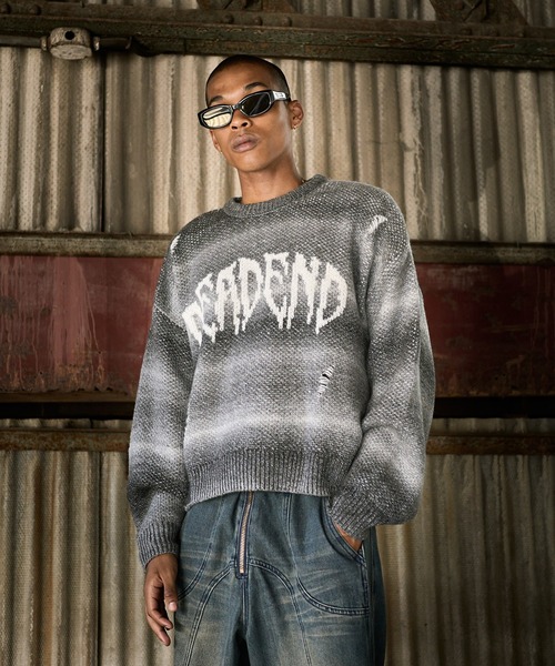 ANDER HUNK（アンダーハンク）の「Damege Short Knit/ダメージショートニット（ニット/セーター・メンズ・ブラック/グレー・LARGE/MEDIUM）」の2枚目の写真