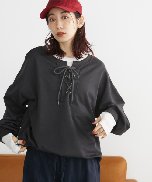 Auntie Rosa Holiday（アンティローザホリデー）の「レースアップスウェット / 前後2WAY（スウェット・レディース・ナチュラル/チャコールグレー・FREE）」の14枚目の写真