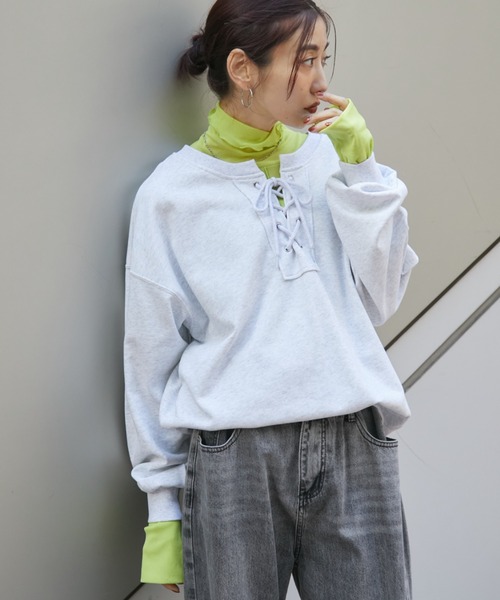 Auntie Rosa Holiday（アンティローザホリデー）の「レースアップスウェット / 前後2WAY（スウェット・レディース・ナチュラル/チャコールグレー・FREE）」の5枚目の写真
